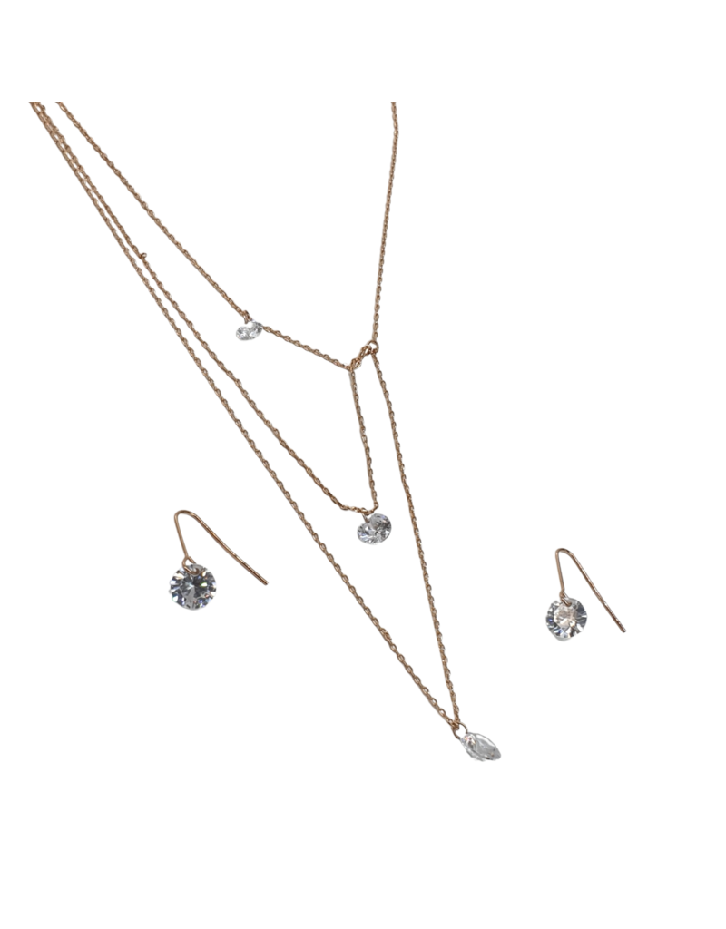 SSA0062- Rose Gold Triple Chain Necklace & Earring Set