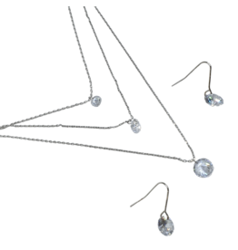 SSA0063- Silver Triple Chain Necklace & Earring Set