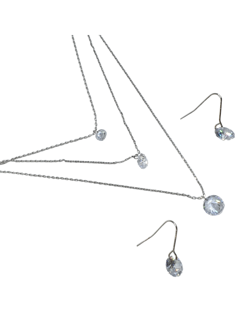 SSA0063- Silver Triple Chain Necklace & Earring Set