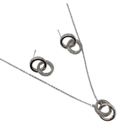 SSA0065- Silver Double Ring Necklace & Earring Set