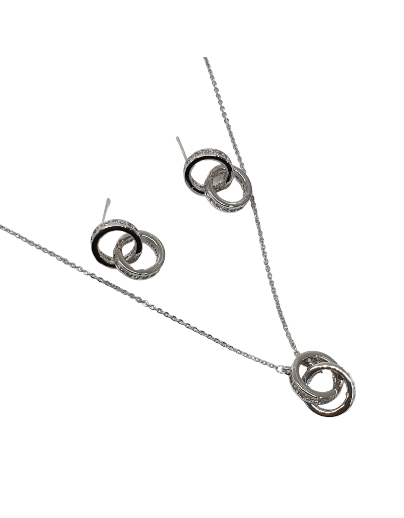 SSA0065- Silver Double Ring Necklace & Earring Set