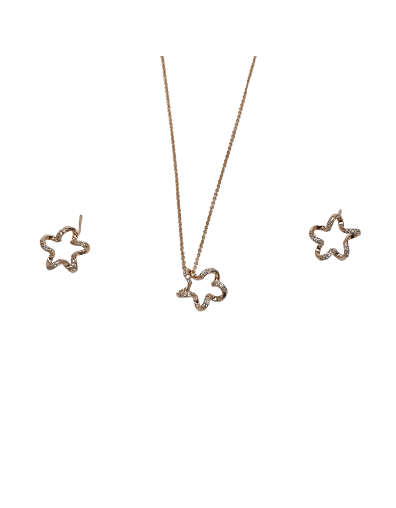 SSA0067- Rose Gold Twirly Star Necklace & Earring Set