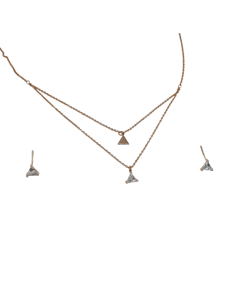 SSA0069- Rose Gold Triangles Necklace & Earring Set