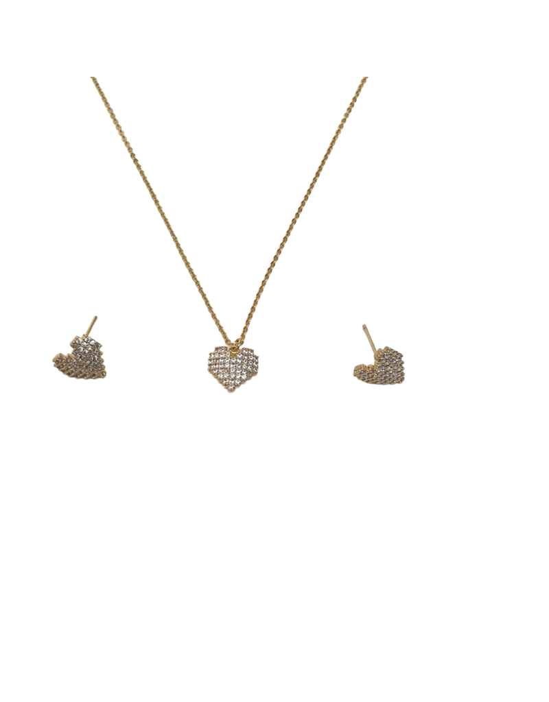 SSA0070- Gold Heart Necklace & Earring Set