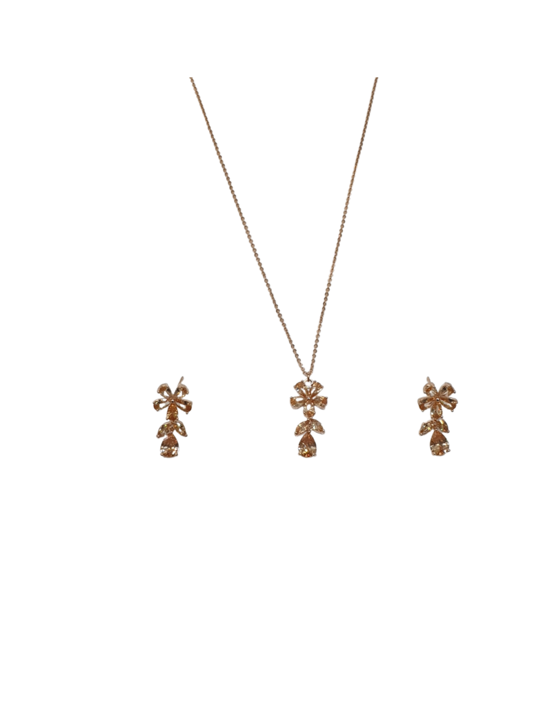 SSA0023- Rose Gold Flower Dropnecklace & Earring Set