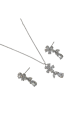 SSA0022- Silver Flower Drop Necklace & Earring Set