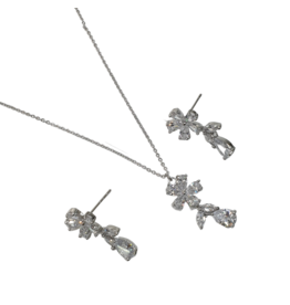 SSA0022- Silver Flower Drop Necklace & Earring Set