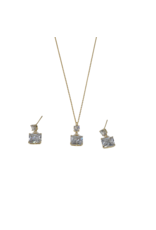 SSA0024- Gold Rect Drop Necklace & Earring Set