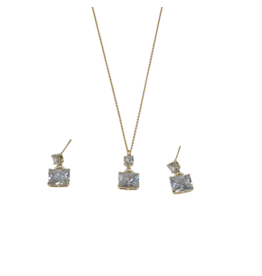 SSA0024- Gold Rect Drop Necklace & Earring Set
