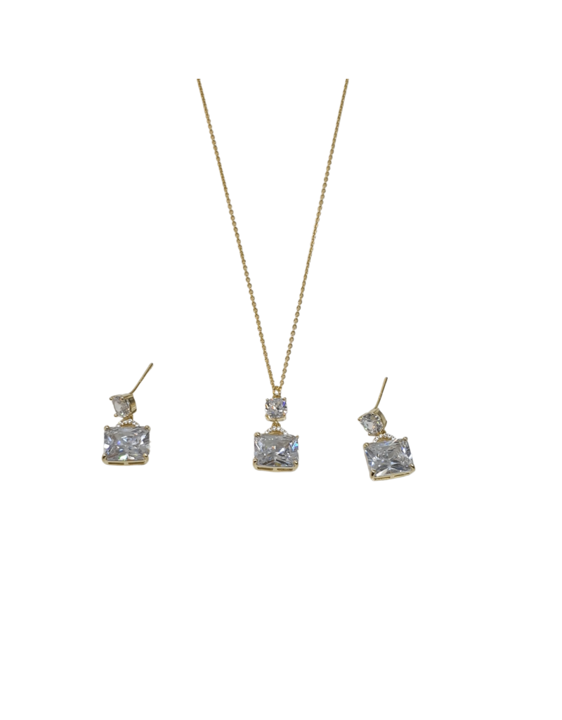 SSA0024- Gold Rect Drop Necklace & Earring Set