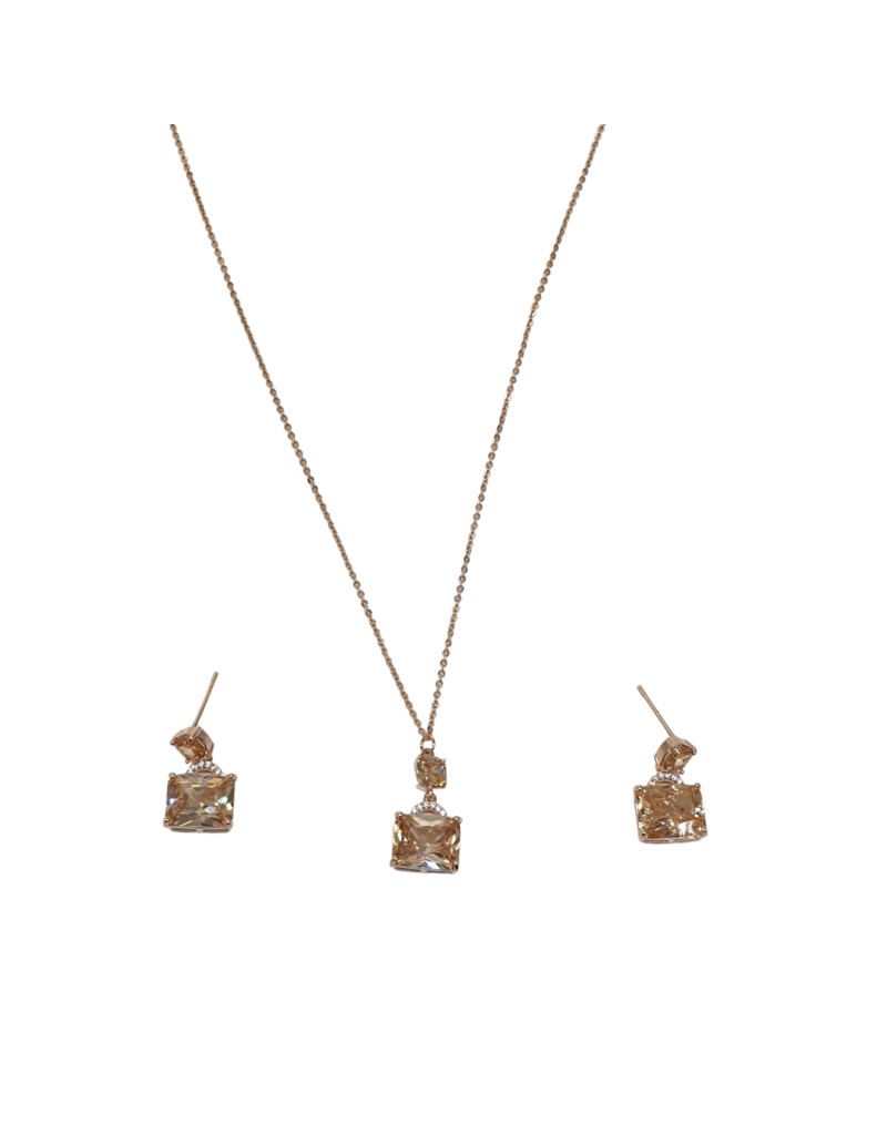 SSA0026- Gold Rect Dropnecklace & Earring Set