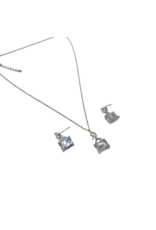 SSA0025- Silver Rect Drop Necklace & Earring Set