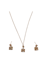 SSA0028- Rose Gold Rect Dropnecklace & Earring Set