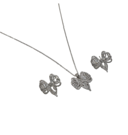 SSA0037- Silver Bow Necklace & Earring Set