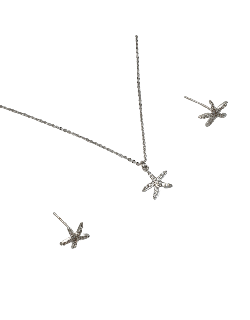 SSA0039- Silver Starfish Necklace & Earring Set