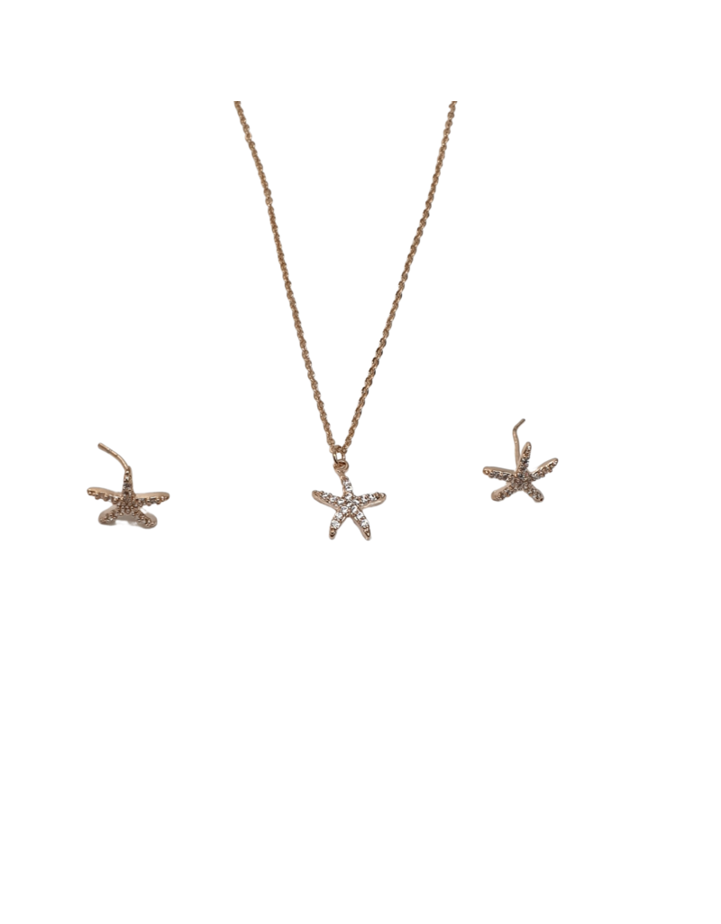 SSA0038- Rose Gold Starfish Necklace & Earring Set