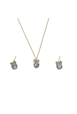 SSA0001- Gold Bow/Drop Stone Necklace & Earring Set