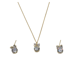 SSA0001- Gold Bow/Drop Stone Necklace & Earring Set