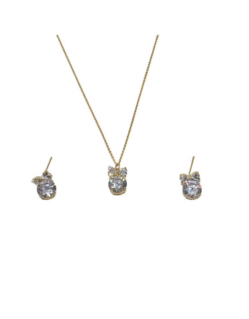 SSA0001- Gold Bow/Drop Stone Necklace & Earring Set