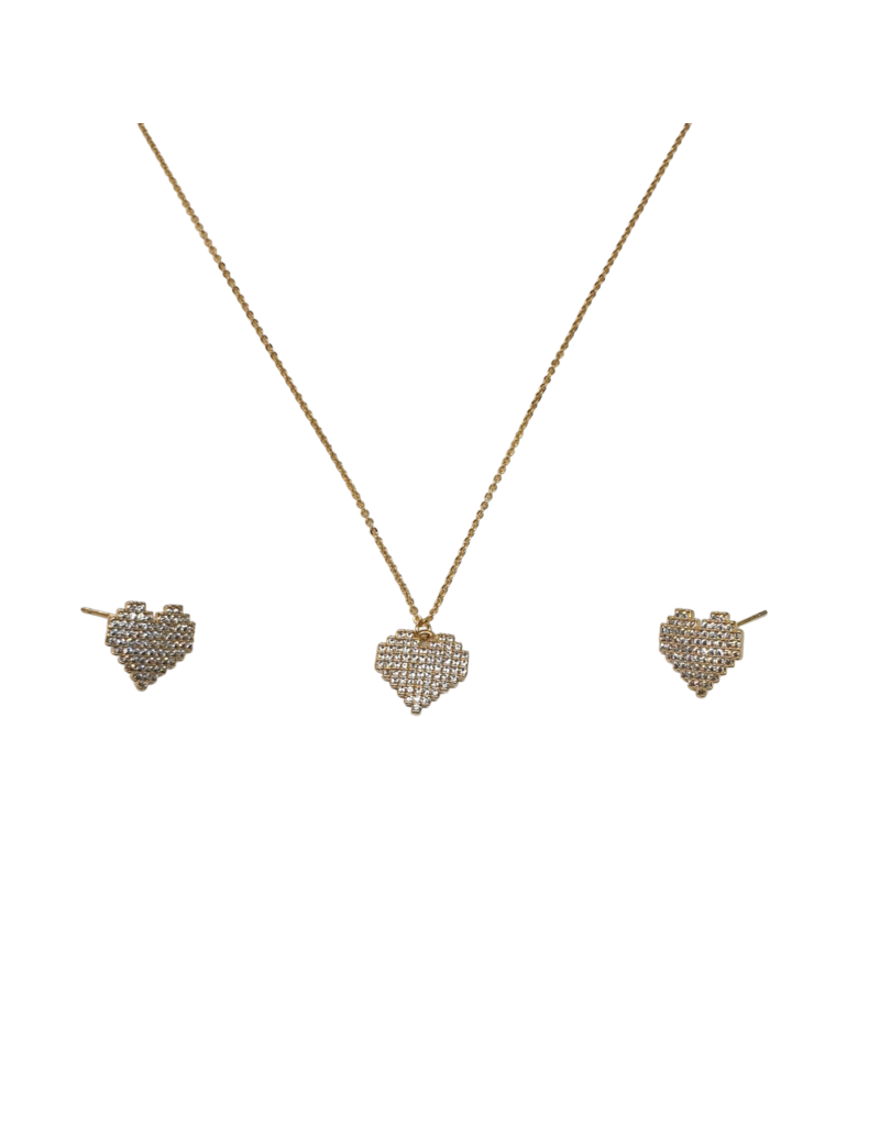 SSA0042- Gold Heart Necklace & Earring Set