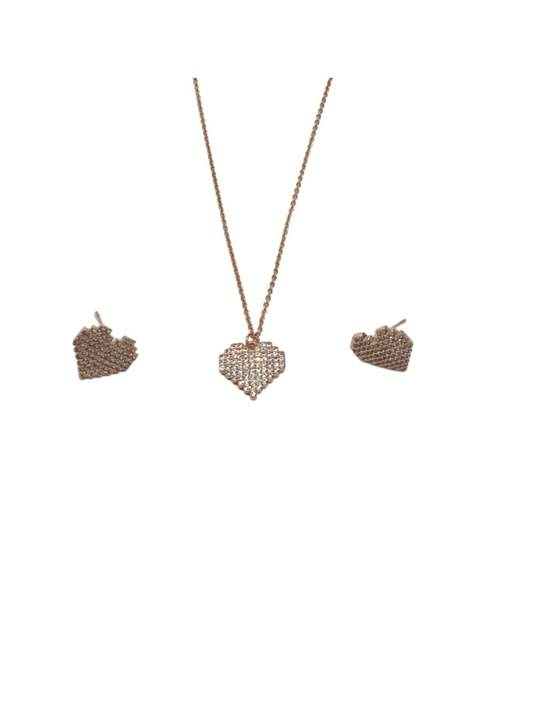 SSA0043- Rose Gold Heart Necklace & Earring Set