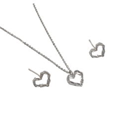 SSA0044- Silver Heart Necklace & Earring Set