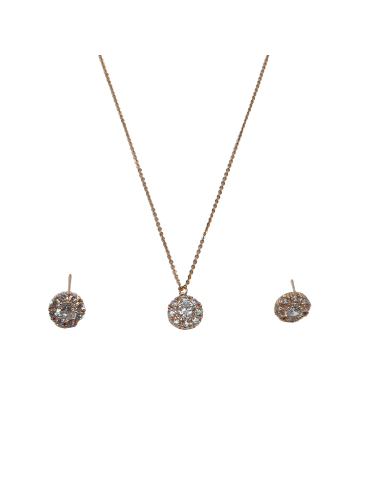 SSA0056- Rose Gold Circle Multi Stones Necklace & Earring Set