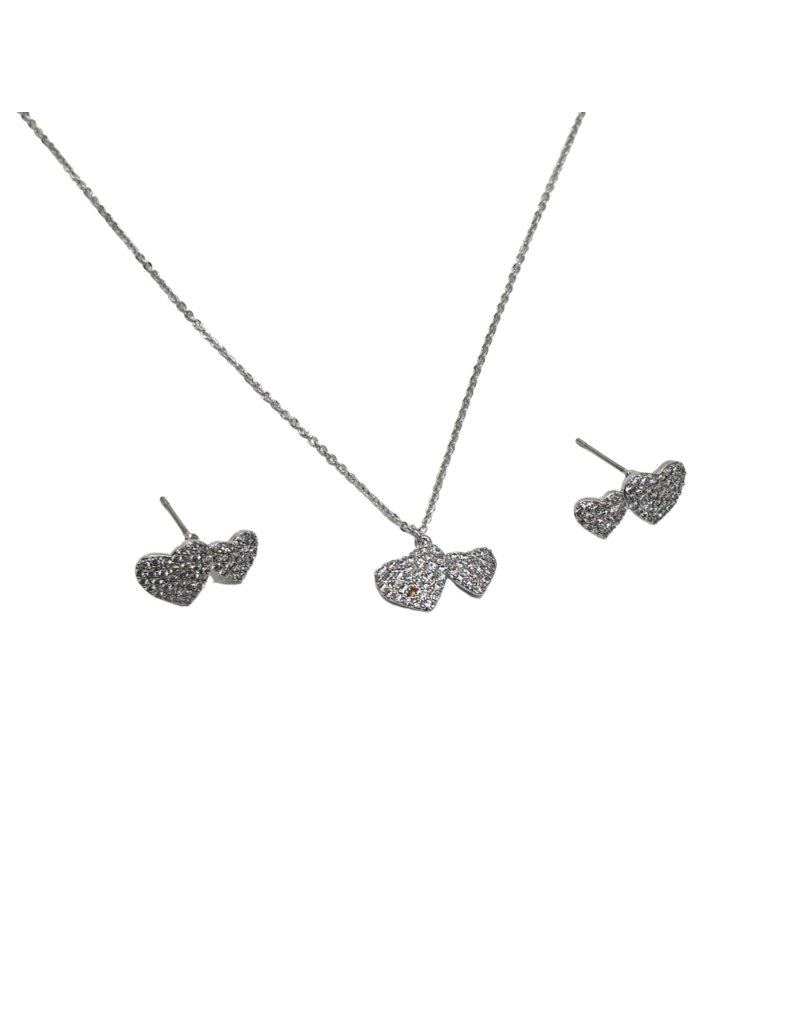 SSA0058- Silver Double Heart Necklace & Earring Set