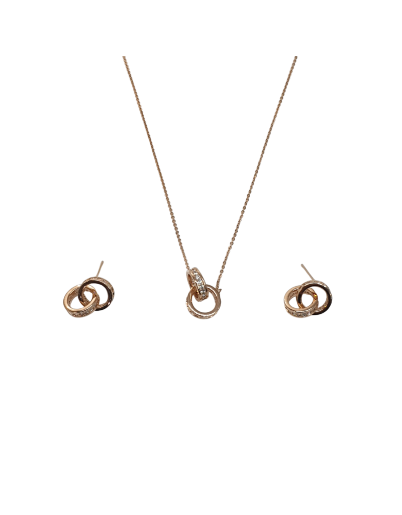 SSA0064- Rose Gold Double Ring Necklace & Earring Set