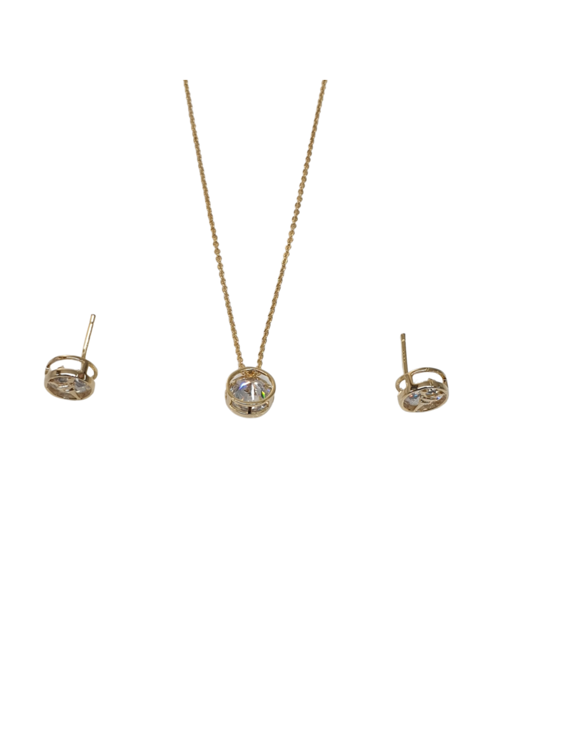 SSA0077- Gold Circle/Eiffel Tower Necklace & Earring Set