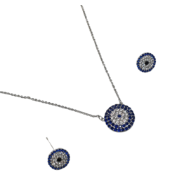 SSA0079- Silver Evil Eye Necklace & Earring Set
