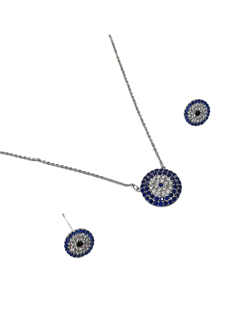 SSA0079- Silver Evil Eye Necklace & Earring Set