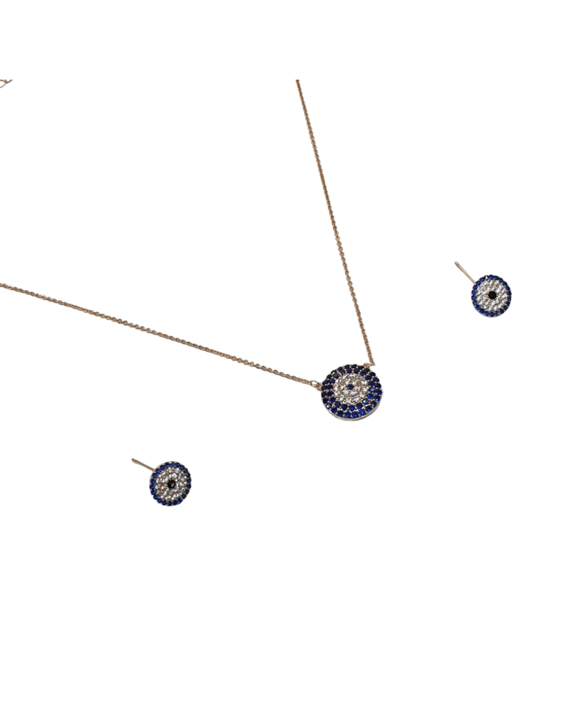 SSA0080- Rose Gold Evil Eye Necklace & Earring Set