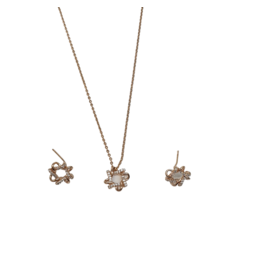 SSA0035- Rose Gold Curvy Flower Necklace & Earring Set