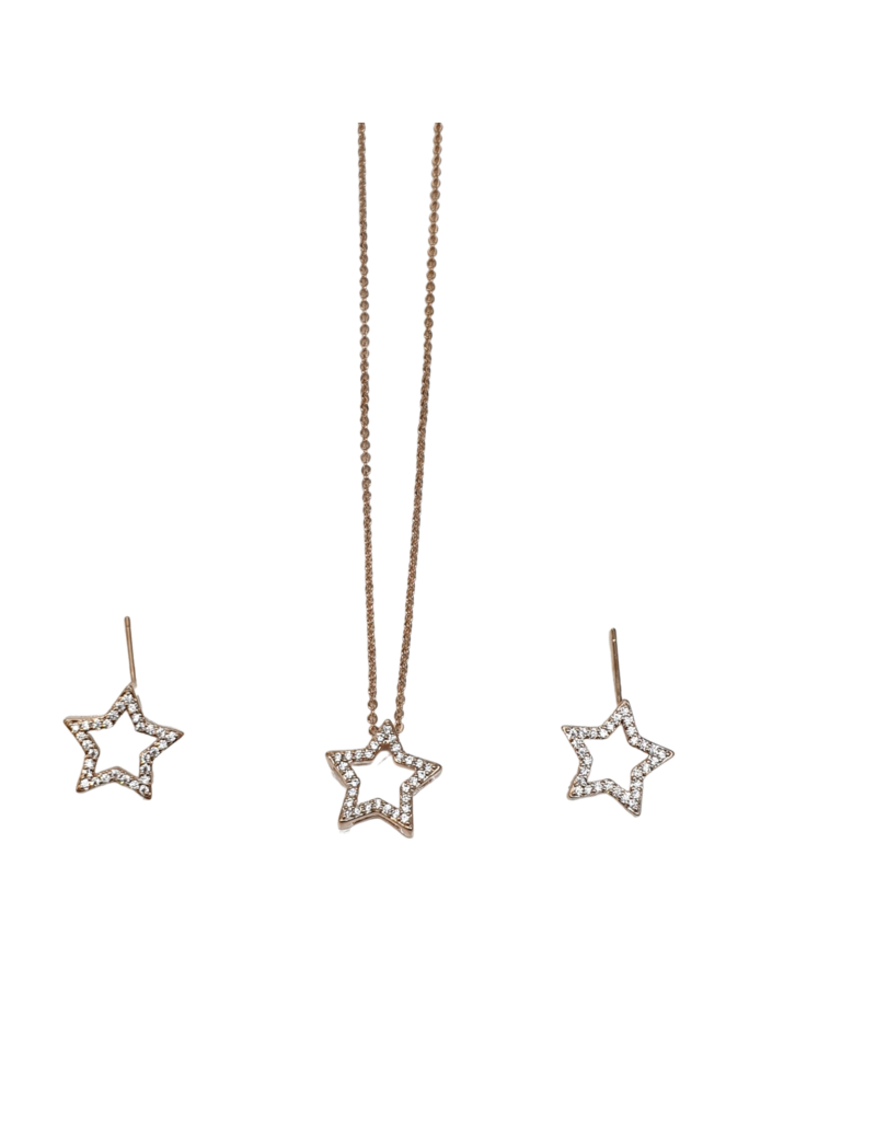 SSA0055- Rose Gold Stars Necklace & Earring Set