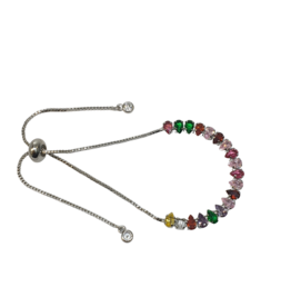 BSD0005- Silver, Muticolour, Teardrop Adjustable Bracelet