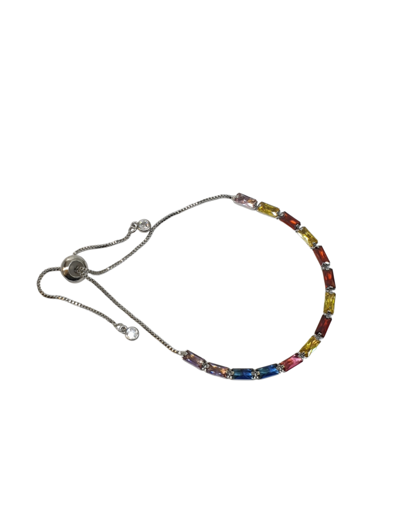 BSD0024- Silver, Muticolour, Big Rectangle Stones Adjustable Bracelet