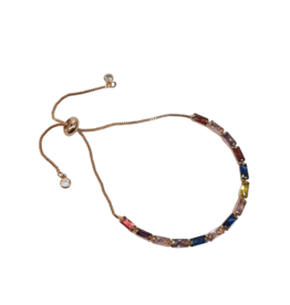 BSD0023- Rose Gold, Multicolour,Big Rectangle Stones Adjustable Bracelet