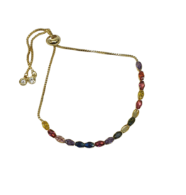 BSD0025- Gold, Multicolour, Oval Bordered Adjustable Bracelet