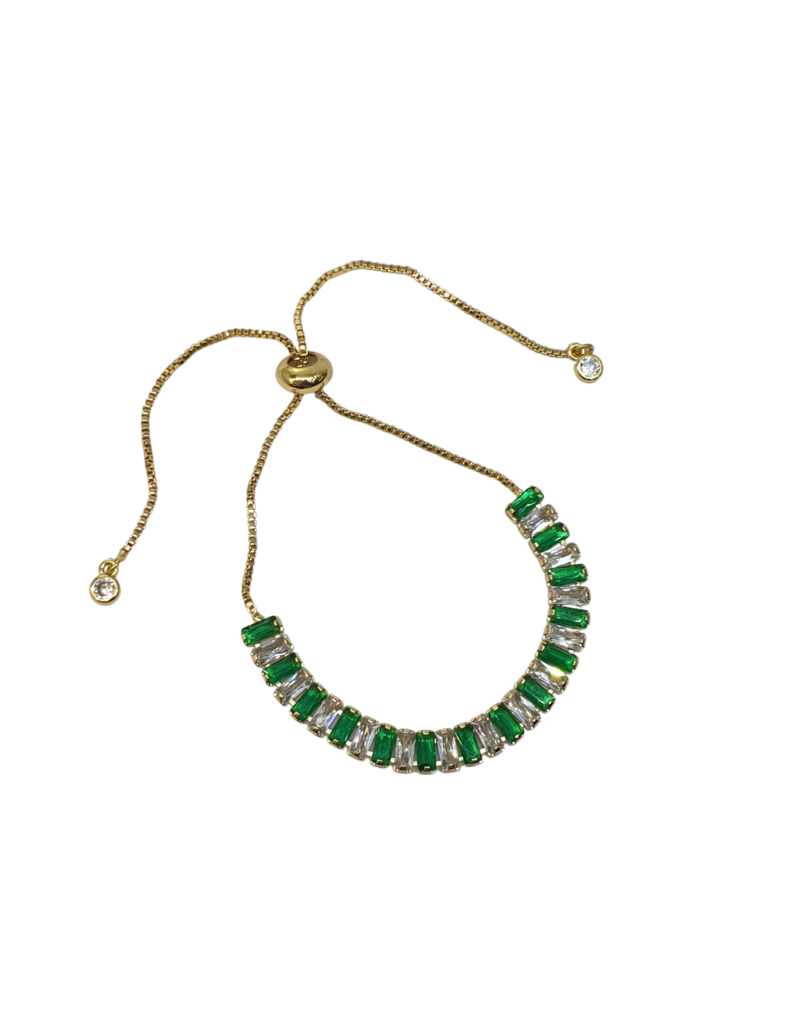 BSD0042- Gold, Green, Baguette Adjustable Bracelet