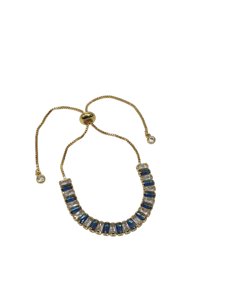 BSD0046- Gold, Blue, Baguette Adjustable Bracelet