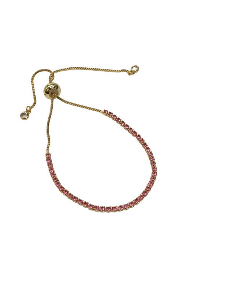 BSD0051- Gold, Pink, Tennis Adjustable Bracelet