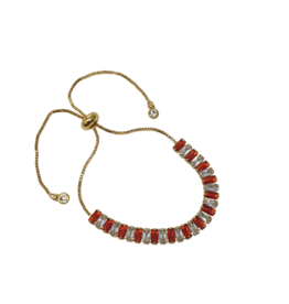 BSD0041- Gold, Red, Baguette Adjustable Bracelet
