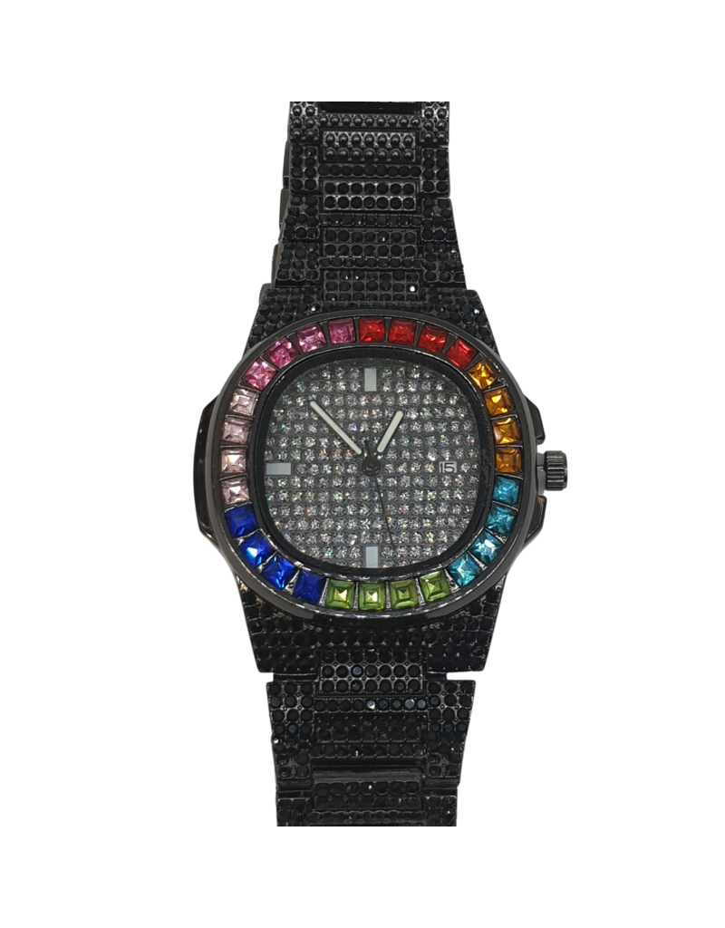 WTD0003- Black Muticolour Diamante Watch