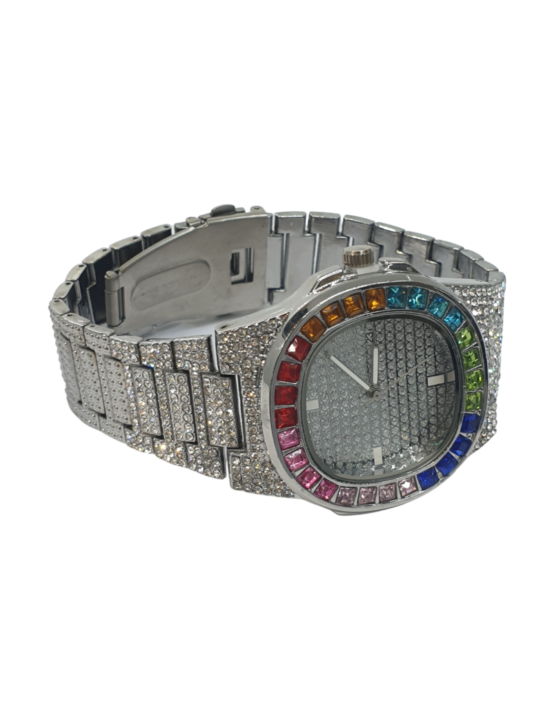 WTD0001- Silver, Multicolour Diamante Watch