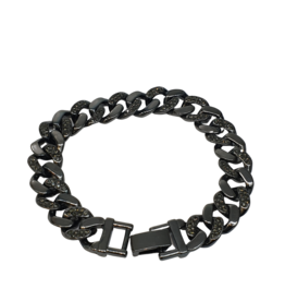 SBD0011- Black, Cuban Link Half Stone Bracelet
