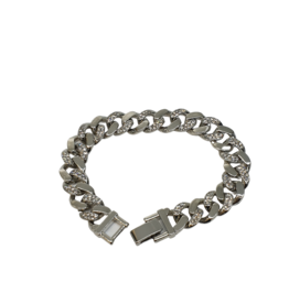 SBD0004- Silver, Cuban Link Half Stone Bracelet