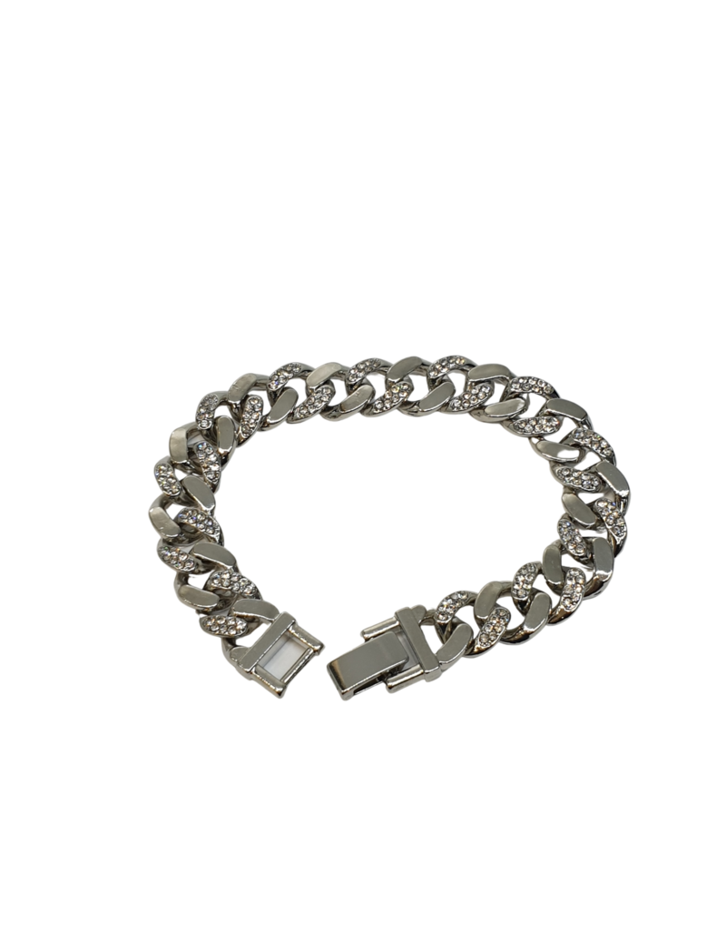 SBD0004- Silver, Cuban Link Half Stone Bracelet