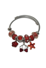 BAF0001 - Red, Flower, Crown, Starfish Charm Bracelet