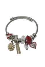 BAF0004 - Red, Heart, Pearl Charm Bracelet